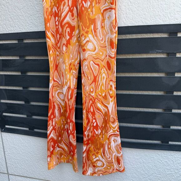 Zara Jacquard Retro Print Knit Flare Pants in Orange Swirl | Small - Picture 6 of 9